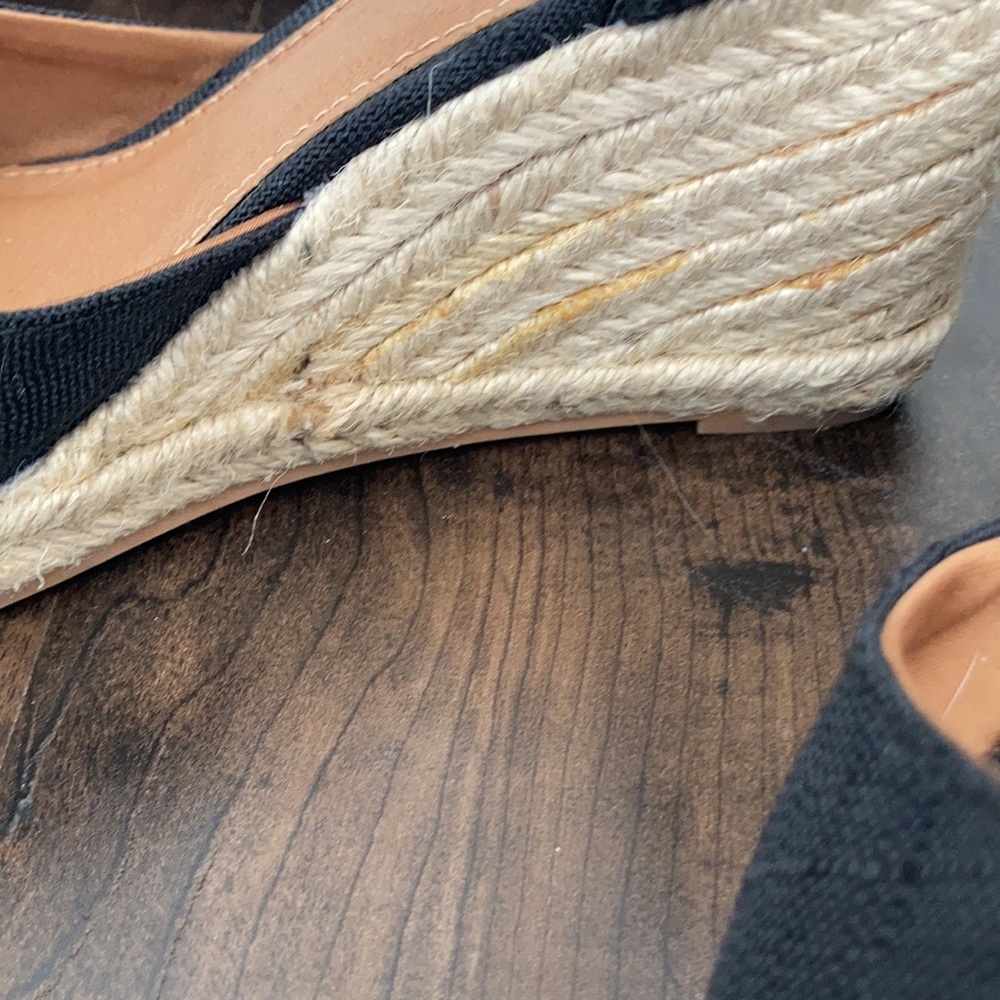 H&M Black Canvas Espadrille Wedge Sandals with Natural Rope Trim - Picture 3 of 4